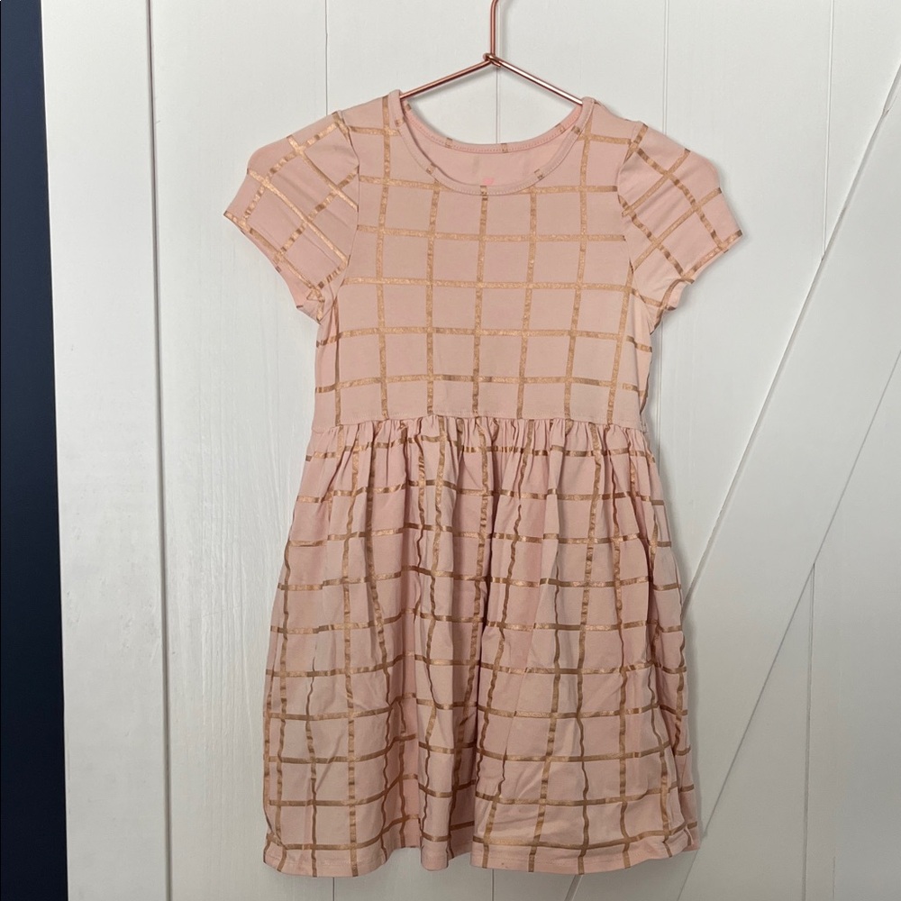 Pink Chicken Blush and Gold Grid Dress-adorable! Size 8y. 💗🤎
